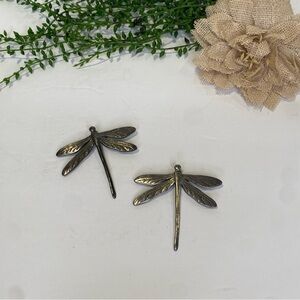 Pair of Vintage Argentinian Silver Etched Metal Dragonfly Brooch Pins Two Total